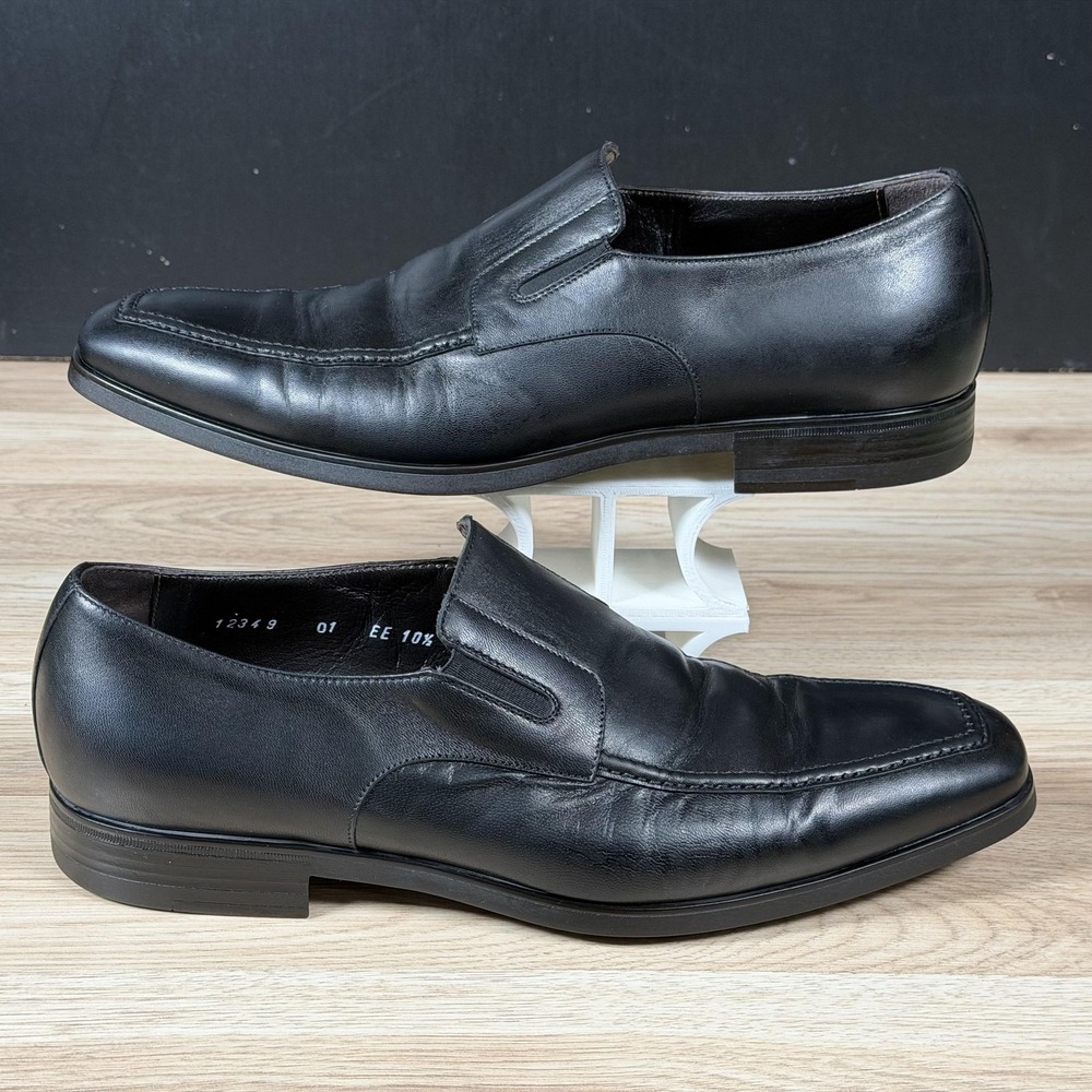 Santoni Loafers Mens Size 11.5 Wide Black Leather Square Toe Dress Shoes